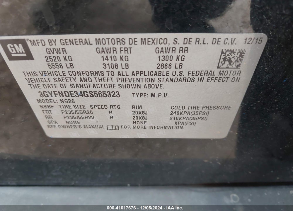2016 CADILLAC SRX PREMIUM COLLECTION VIN: 3GYFNDE34GS565323