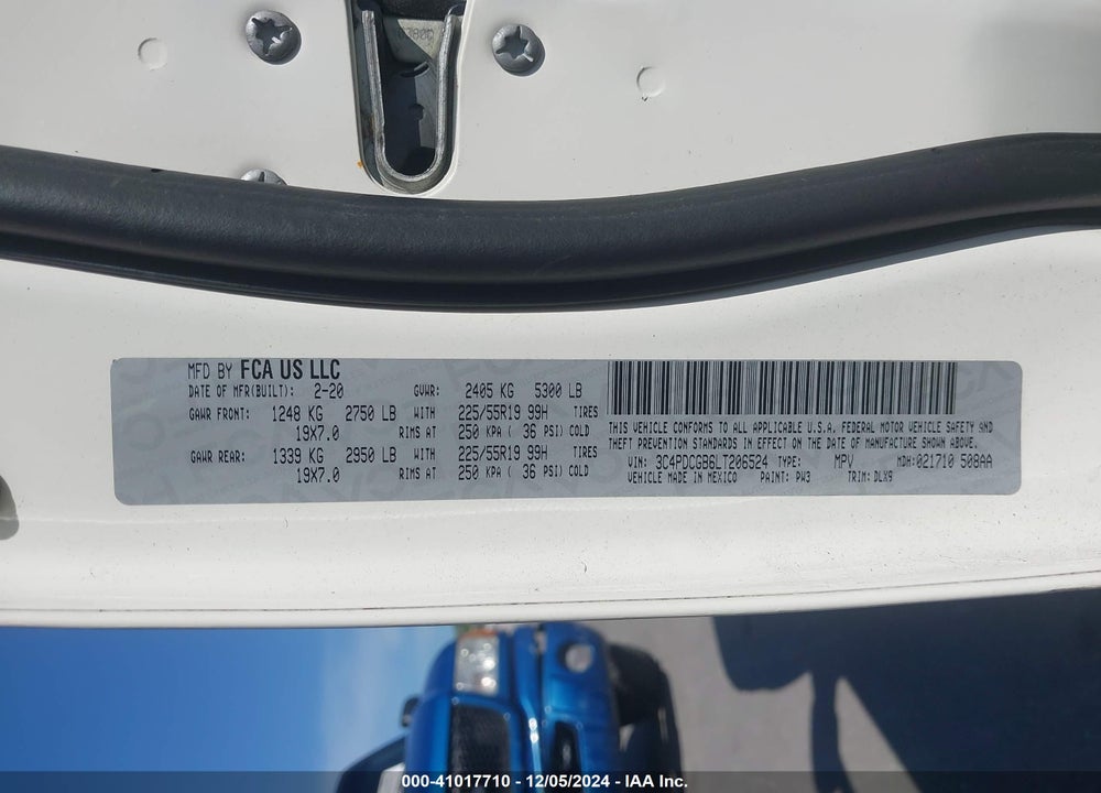 2020 DODGE JOURNEY CROSSROAD VIN: 3C4PDCGB6LT206524