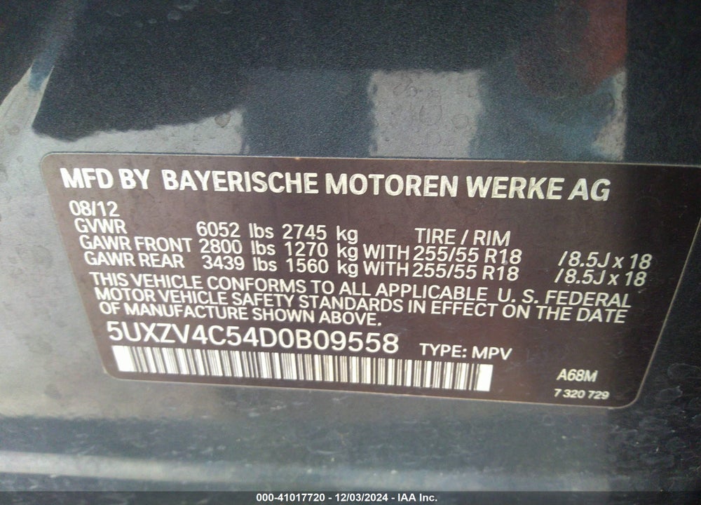 2013 BMW X5 VIN: 5UXZV4C54D0B09558