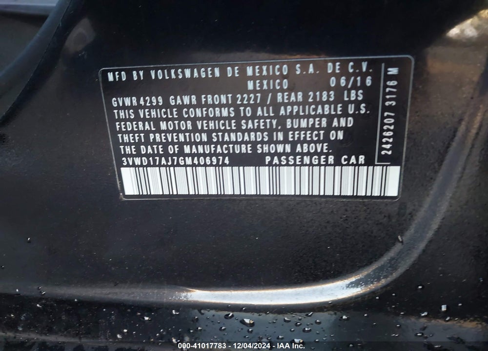 2016 VOLKSWAGEN JETTA 1.8T SPORT VIN: 3VWD17AJ7GM406974