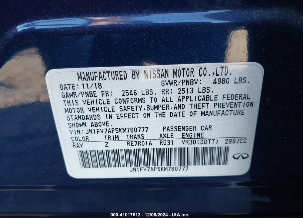 2019 INFINITI Q50 3.0T RED SPORT 400 VIN: JN1FV7AP5KM760777
