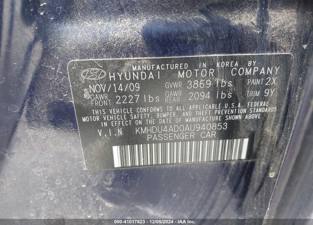2010 HYUNDAI ELANTRA GLS VIN: KMHDU4AD0AU940853