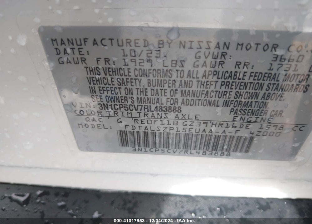 2024 NISSAN KICKS VIN: 3N1CP5CV7RL483888