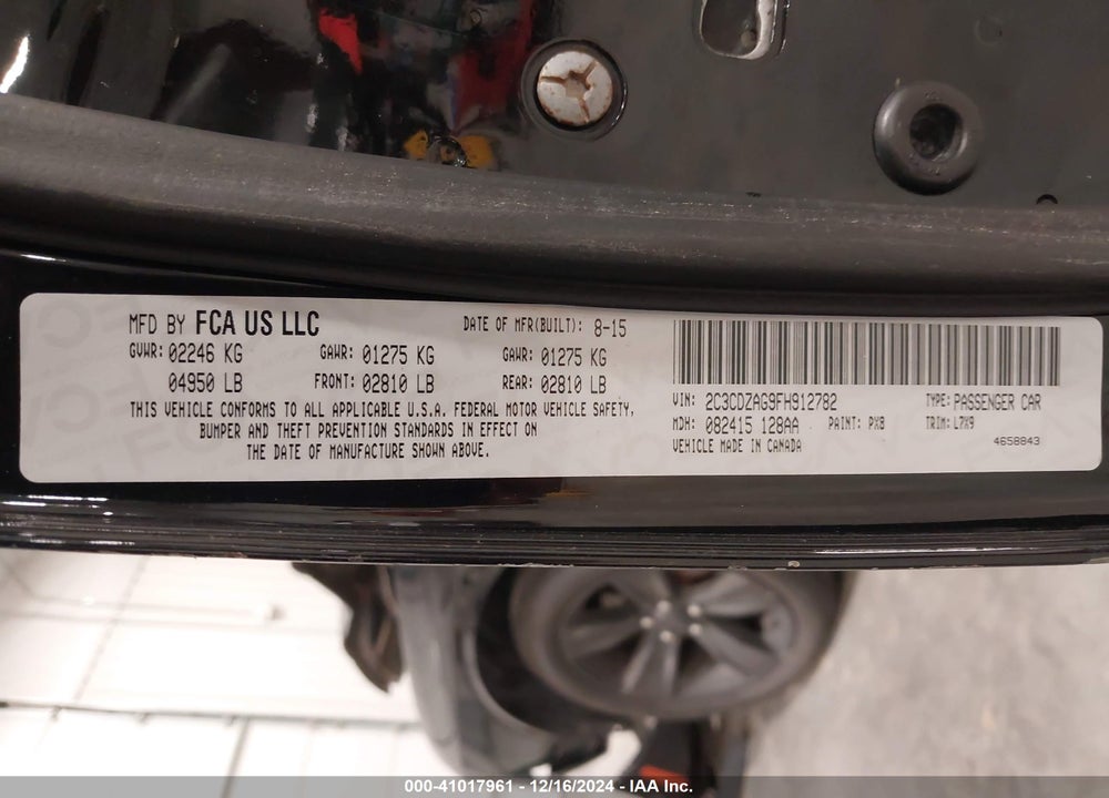 2015 DODGE CHALLENGER VIN: 2C3CDZAG9FH912782