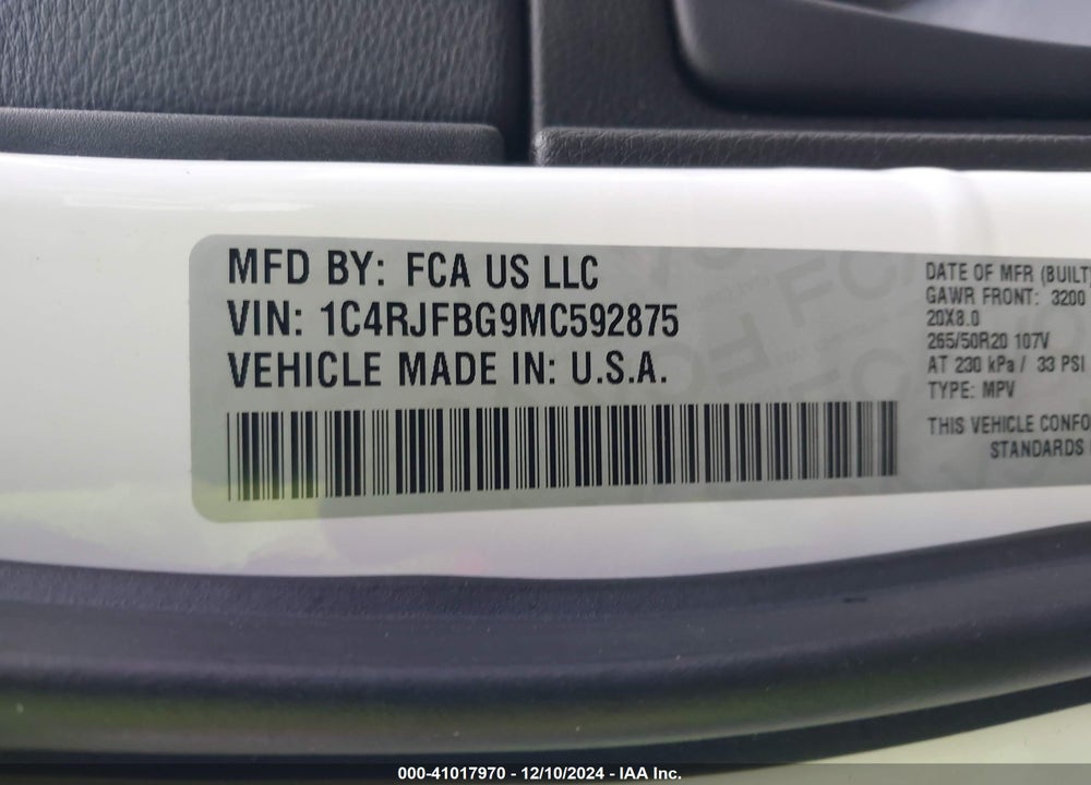 2021 JEEP GRAND CHEROKEE 80TH ANNIVERSARY 4X4 VIN: 1C4RJFBG9MC592875