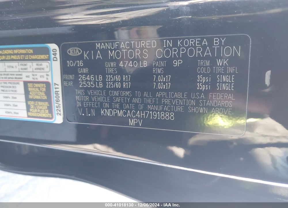 2017 KIA SPORTAGE LX VIN: KNDPMCAC4H7191888