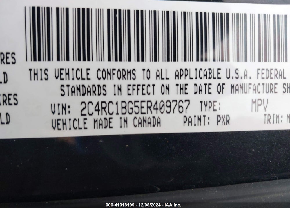 2014 CHRYSLER TOWN & COUNTRY TOURING VIN: 2C4RC1BG5ER409767
