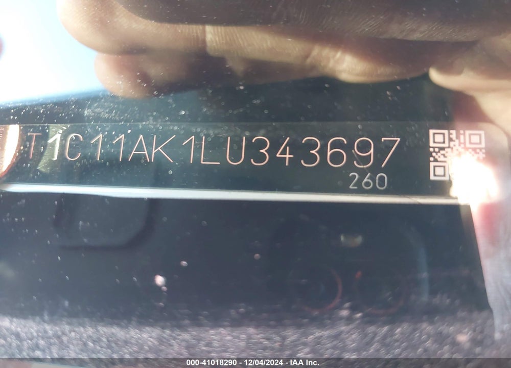 2020 TOYOTA CAMRY LE VIN: 4T1C11AK1LU343697