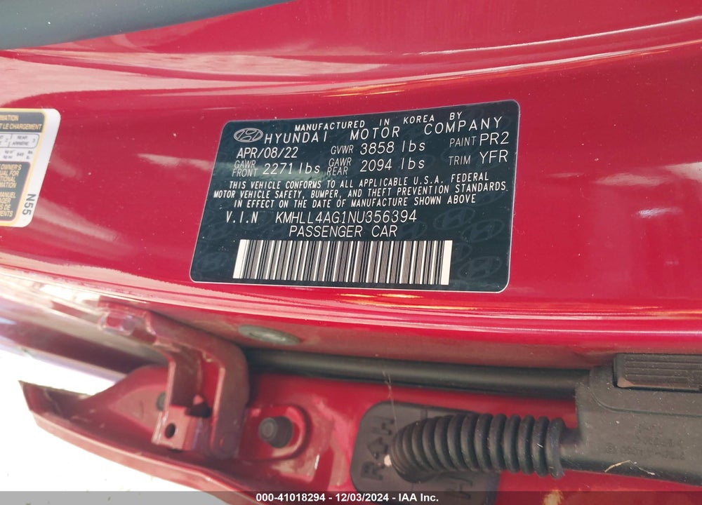 2022 HYUNDAI ELANTRA SE VIN: KMHLL4AG1NU356394