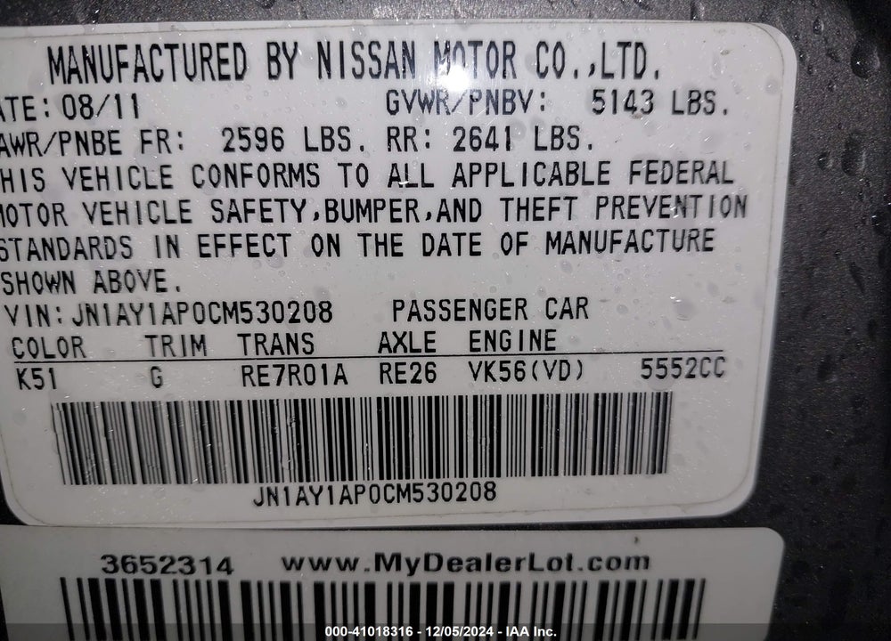 2012 INFINITI M56 VIN: JN1AY1AP0CM530208