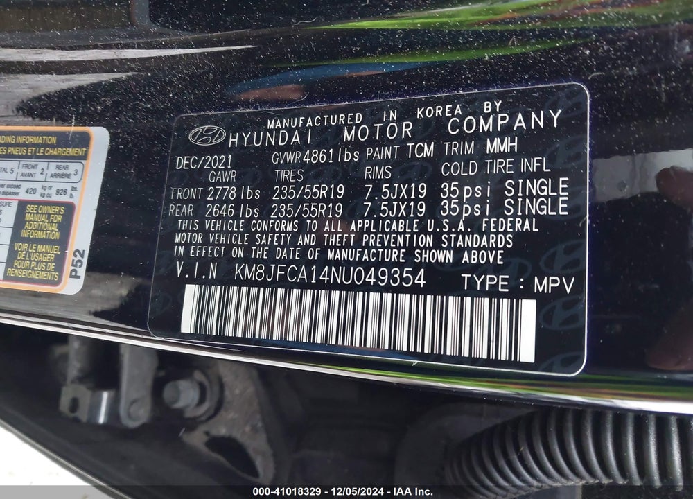 2022 HYUNDAI TUCSON HYBRID SEL CONVENIENCE VIN: KM8JFCA14NU049354