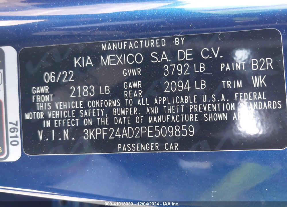 2023 KIA FORTE VIN: 3KPF24AD2PE509859