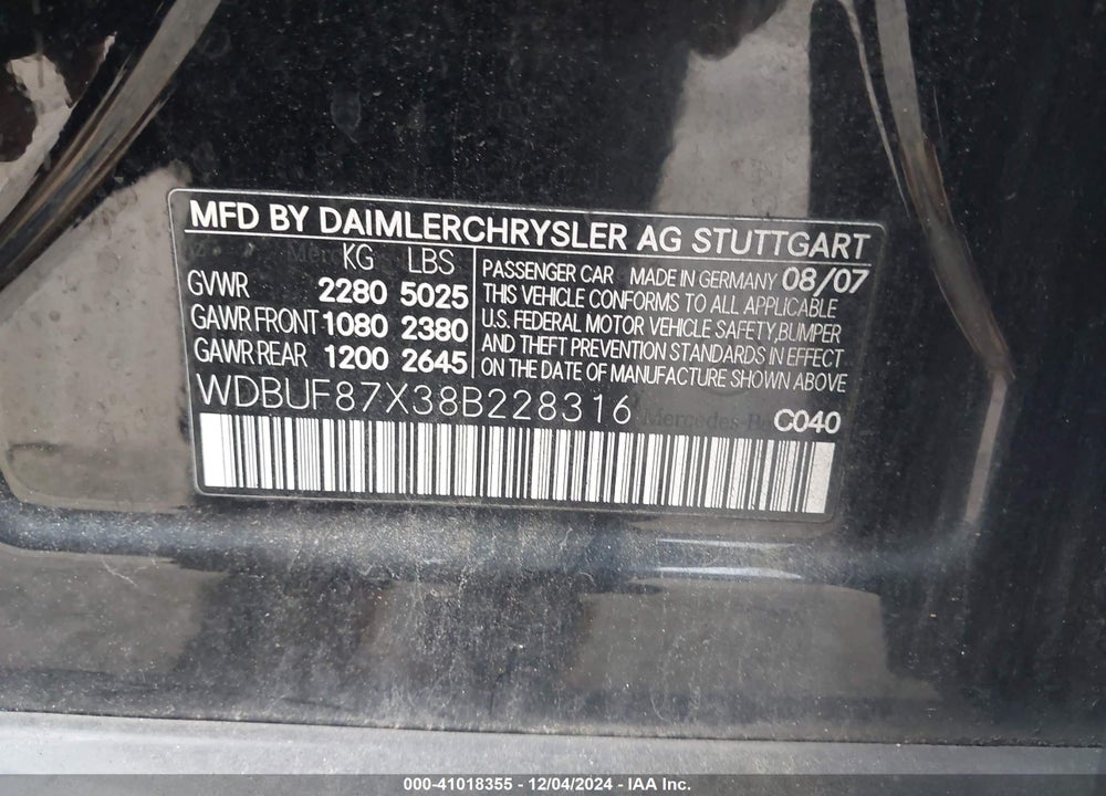 2008 MERCEDES-BENZ E 350 4MATIC VIN: WDBUF87X38B228316