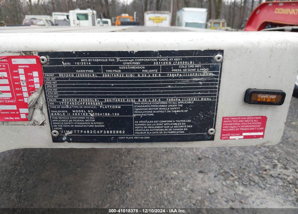 2015 TRANSCRAFT CORP TRAILER VIN: 1TTF482C4F3895962