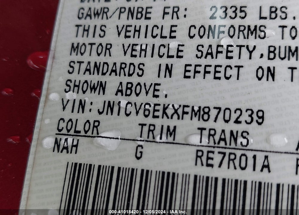 2015 INFINITI Q60 S LIMITED VIN: JN1CV6EKXFM870239