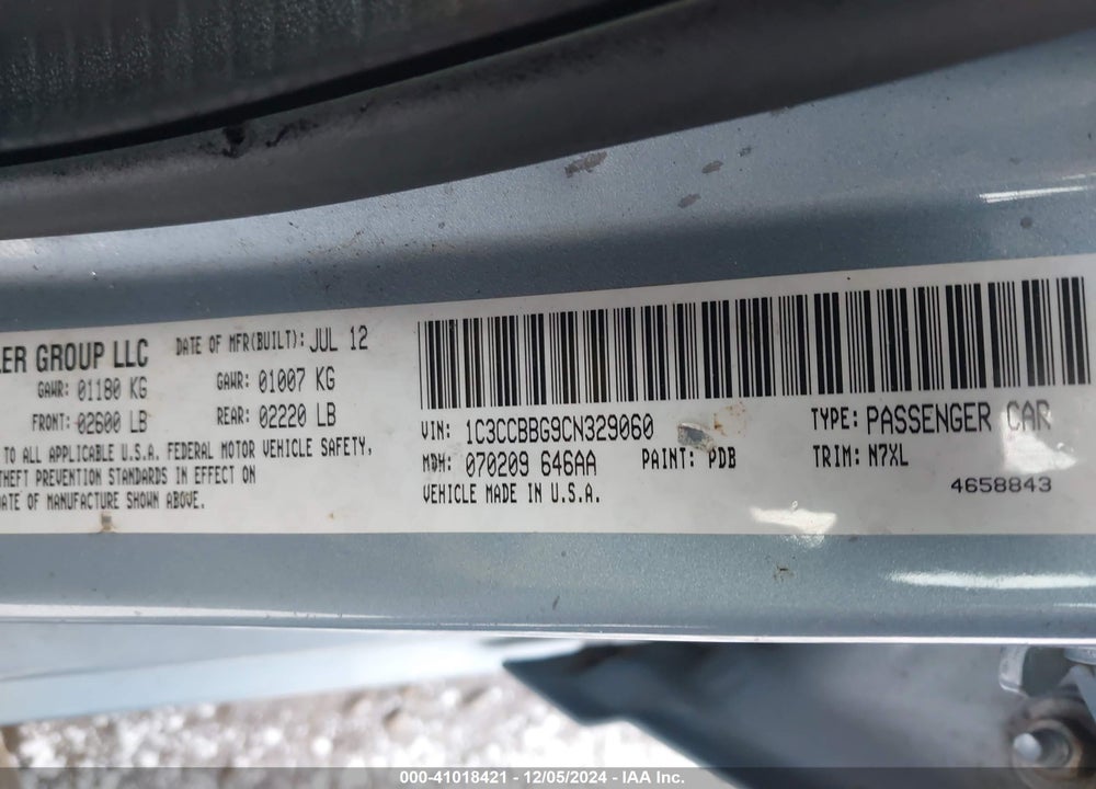 2012 CHRYSLER 200 TOURING VIN: 1C3CCBBG9CN329060