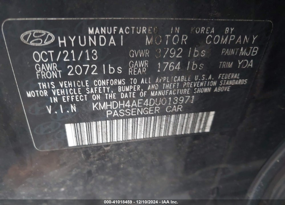 2013 HYUNDAI ELANTRA GLS VIN: KMHDH4AE4DU013971