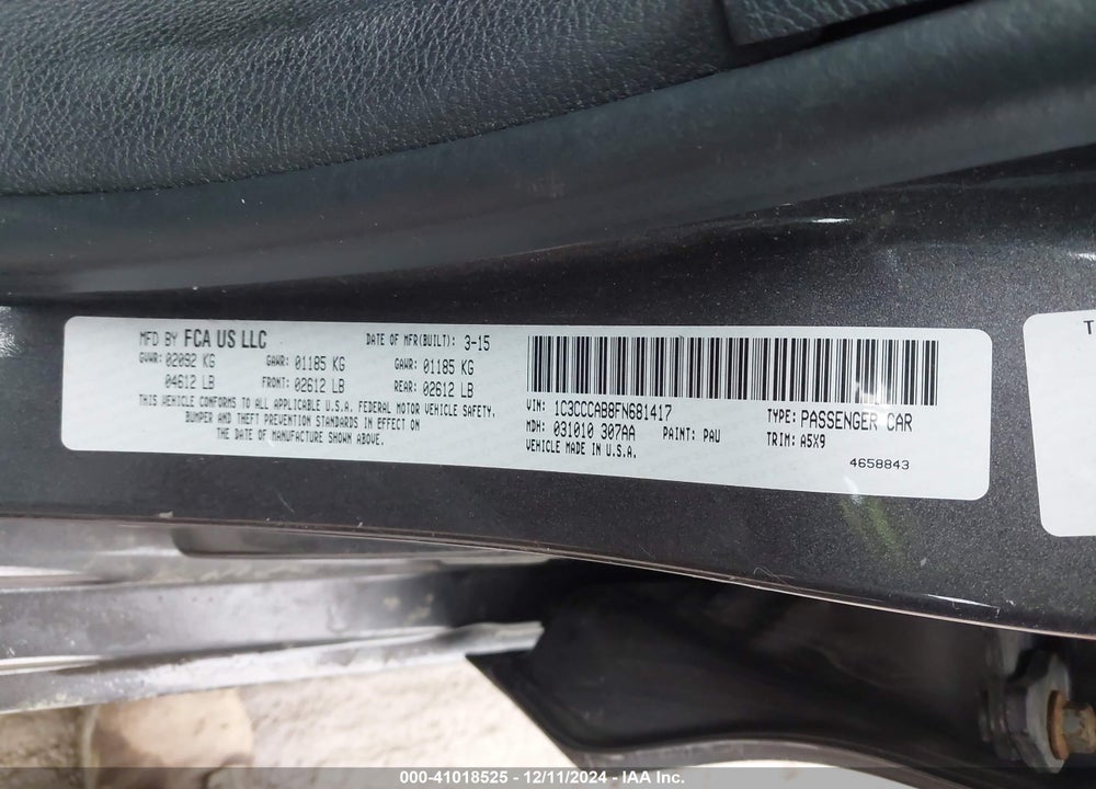2015 CHRYSLER 200 LIMITED VIN: 1C3CCCAB8FN681417