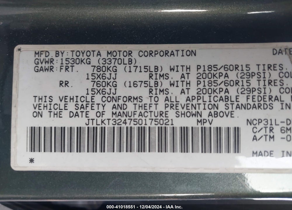 2005 SCION XB VIN: JTLKT324750175021