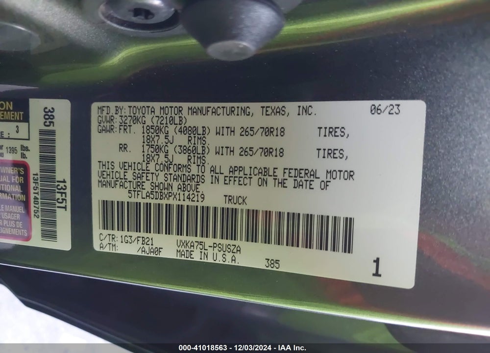 2023 TOYOTA TUNDRA SR5 VIN: 5TFLA5DBXPX114219