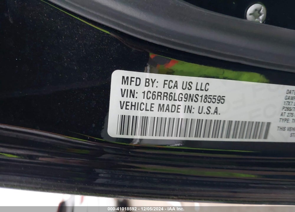 2022 RAM 1500 CLASSIC SLT 4X2 5'7 BOX VIN: 1C6RR6LG9NS185595