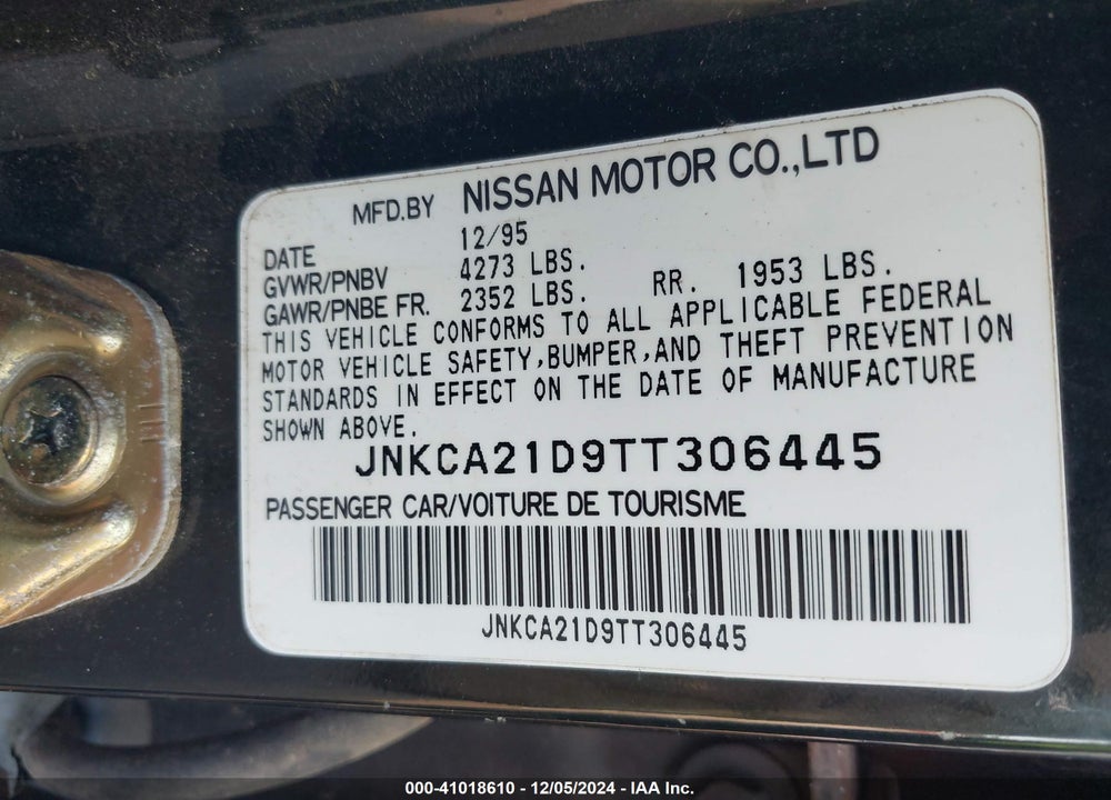 1996 INFINITI I30 VIN: JNKCA21D9TT306445