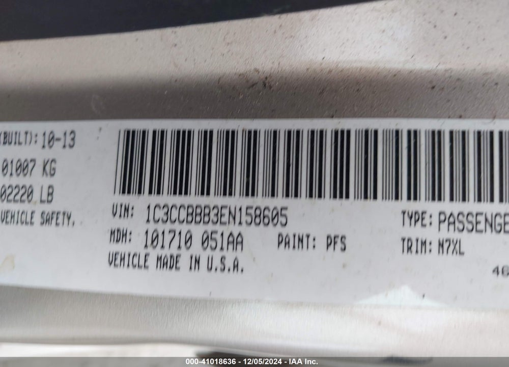2014 CHRYSLER 200 TOURING VIN: 1C3CCBBB3EN158605