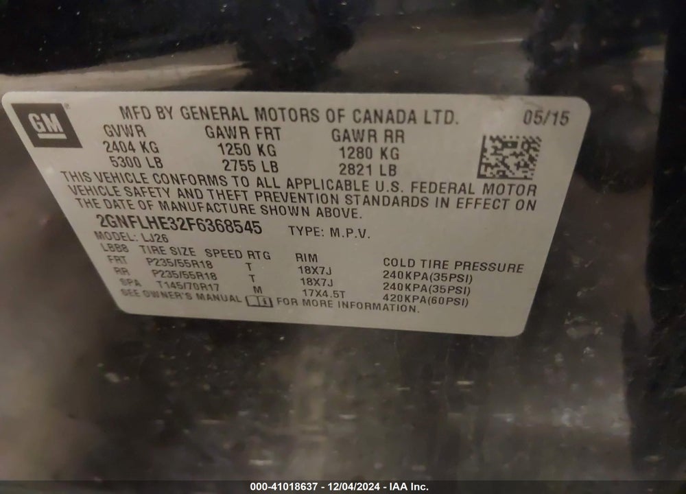 2015 CHEVROLET EQUINOX LTZ VIN: 2GNFLHE32F6368545