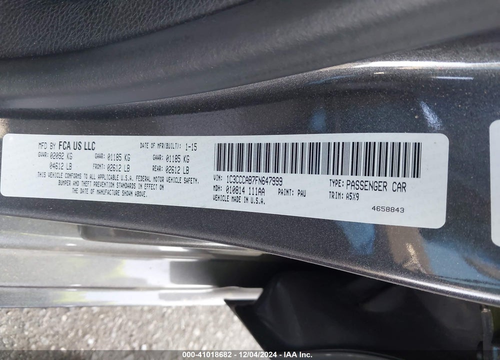 2015 CHRYSLER 200 LIMITED VIN: 1C3CCCAB7FN647999