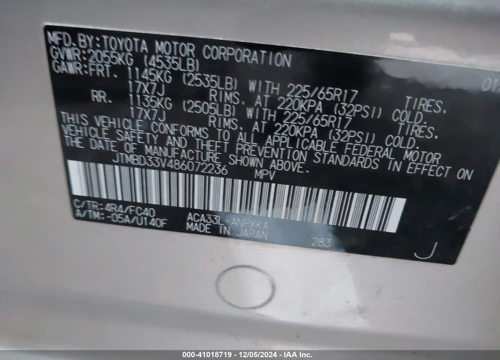 2008 TOYOTA RAV4 VIN: JTMBD33V486072236