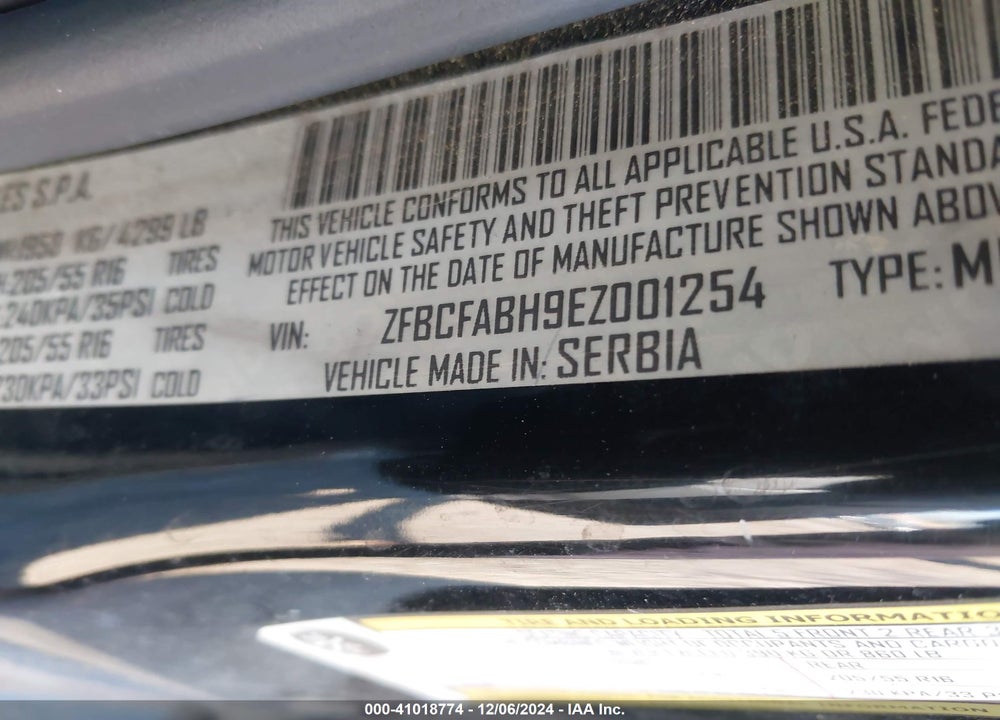 2014 FIAT 500L EASY VIN: ZFBCFABH9EZ001254