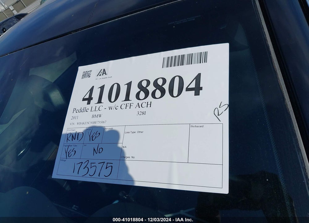 2011 BMW 328I VIN: WBAKE5C50BE755067