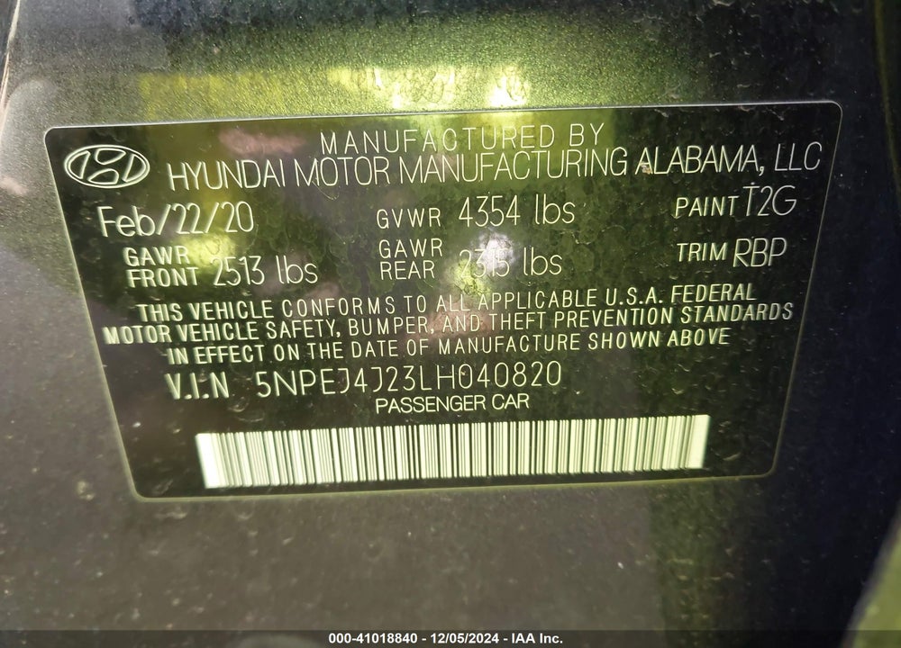 2020 HYUNDAI SONATA SEL PLUS VIN: 5NPEJ4J23LH040820