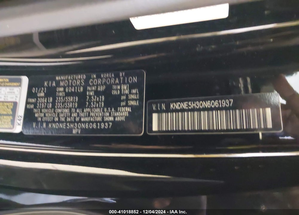 2022 KIA CARNIVAL MPV SX PRESTIGE VIN: KNDNE5H30N6061937