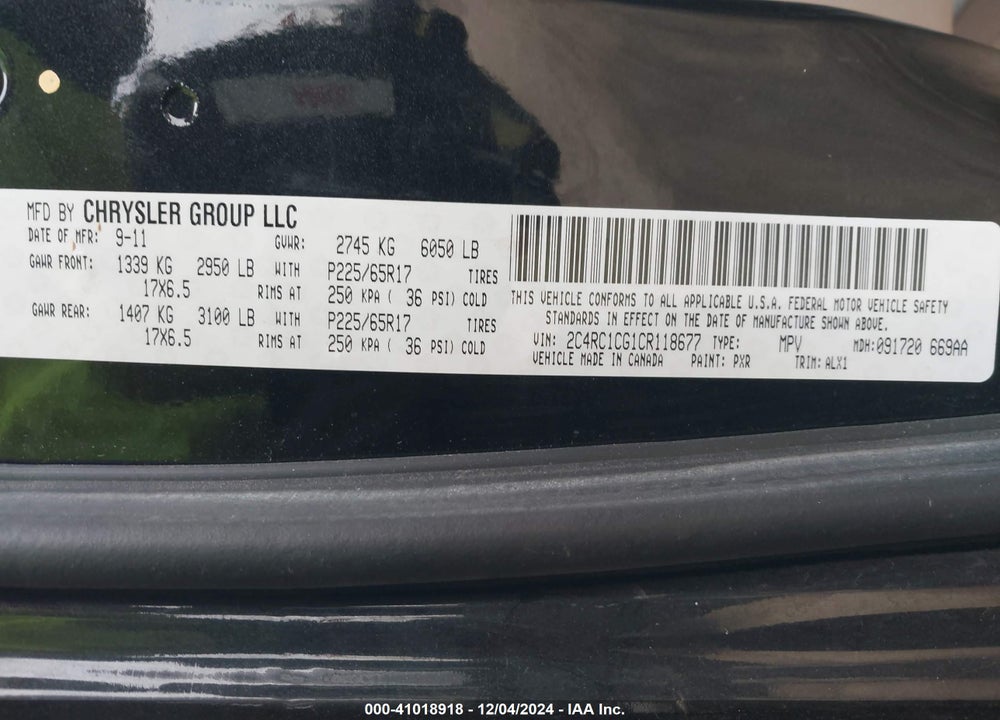 2012 CHRYSLER TOWN & COUNTRY TOURING-L VIN: 2C4RC1CG1CR118677