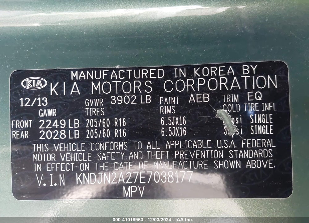 2014 KIA SOUL VIN: KNDJN2A27E7038177