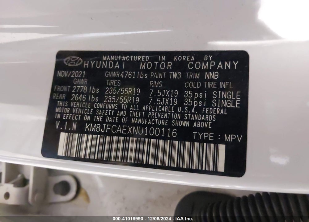 2022 HYUNDAI TUCSON N LINE VIN: KM8JFCAEXNU100116