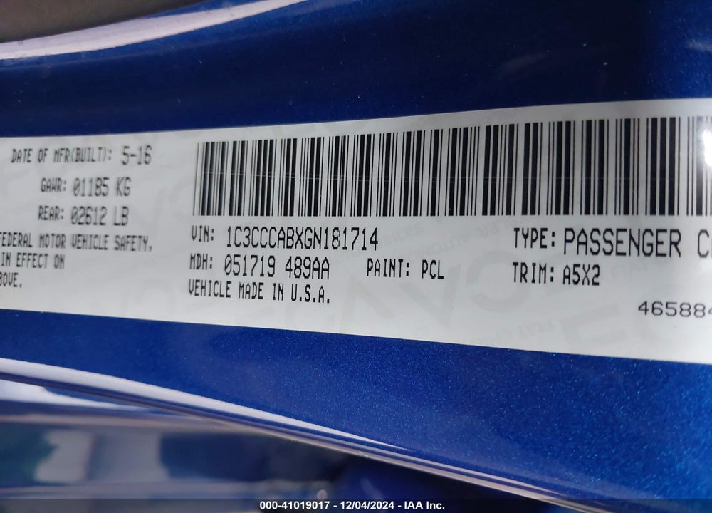 2016 CHRYSLER 200 VIN: 1C3CCCABXGN181714