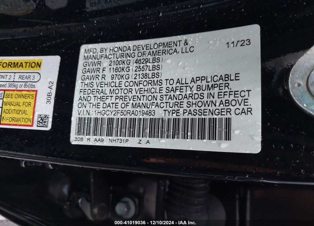 2024 HONDA ACCORD HYBRID SPORT VIN: 1HGCY2F50RA019483