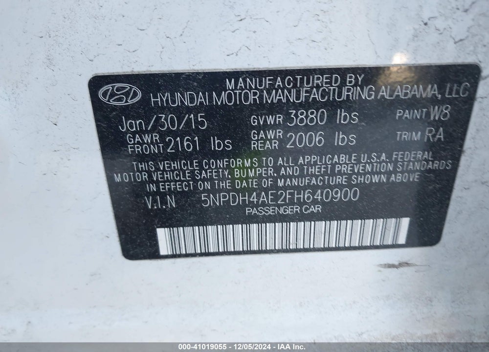 2015 HYUNDAI ELANTRA SE VIN: 5NPDH4AE2FH640900