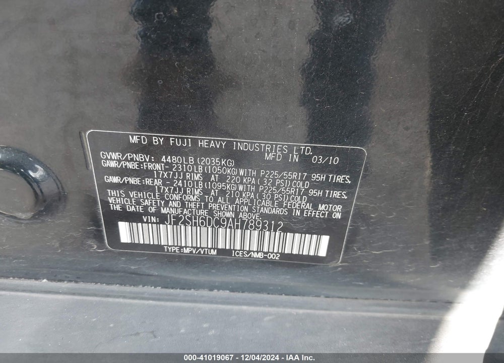 2010 SUBARU FORESTER 2.5X LIMITED VIN: JF2SH6DC9AH789312