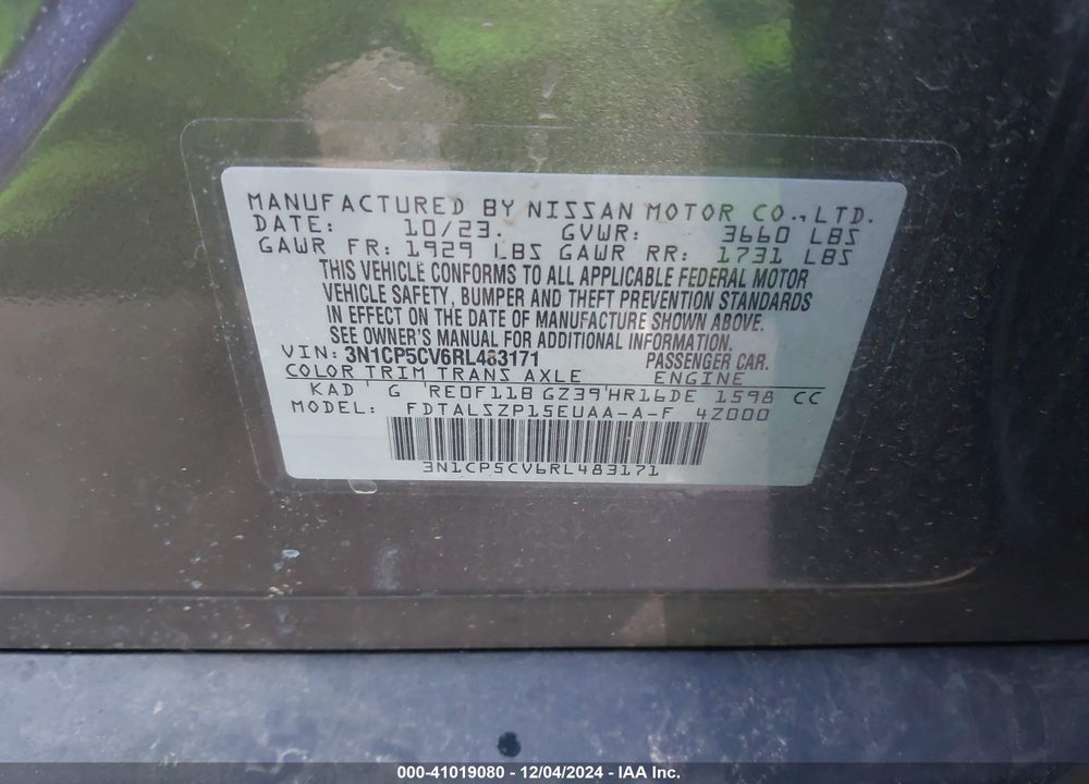 2024 NISSAN KICKS SV XTRONIC CVT VIN: 3N1CP5CV6RL483171