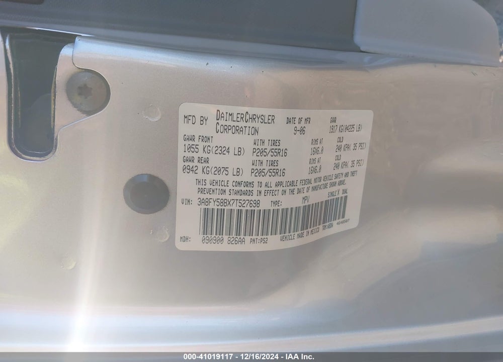 2007 CHRYSLER PT CRUISER VIN: 3A8FY58BX7T527698