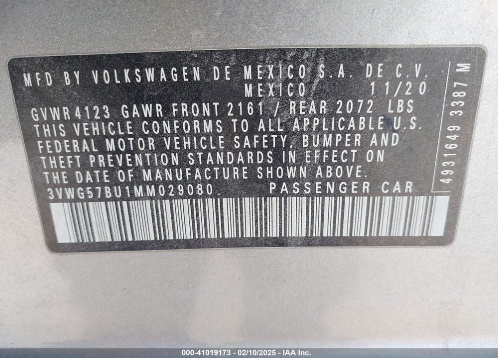 2021 VOLKSWAGEN JETTA 1.4T SEL PREMIUM VIN: 3VWG57BU1MM029080