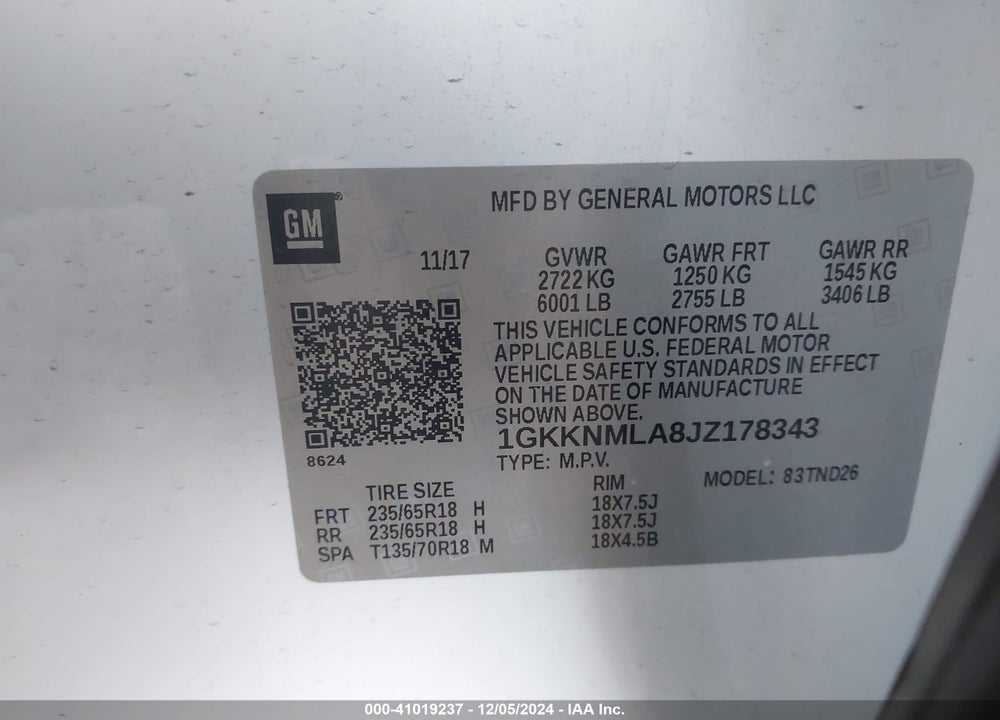 2018 GMC ACADIA SLT-1 VIN: 1GKKNMLA8JZ178343