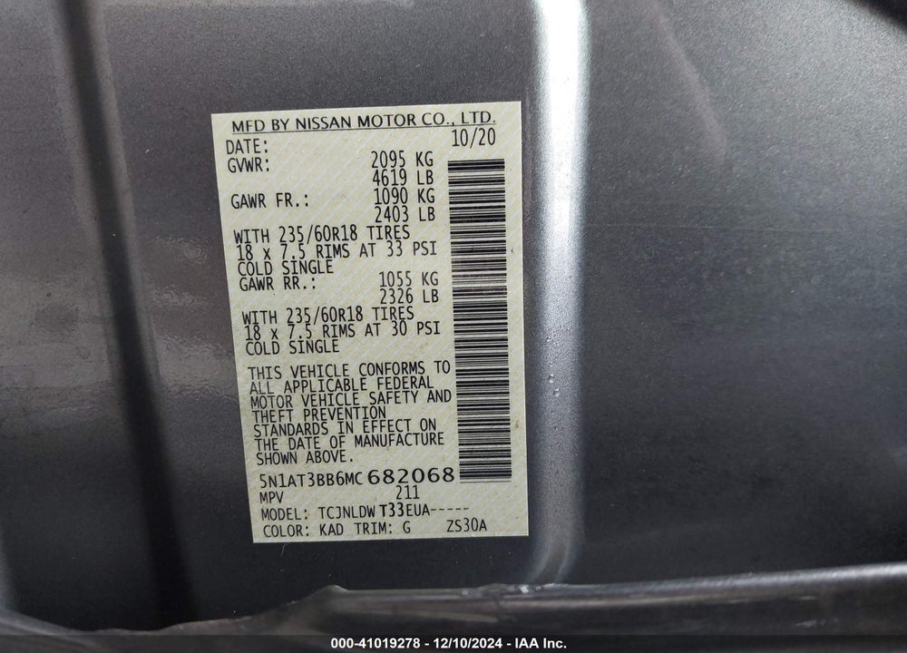 2021 NISSAN ROGUE SV INTELLIGENT AWD VIN: 5N1AT3BB6MC682068