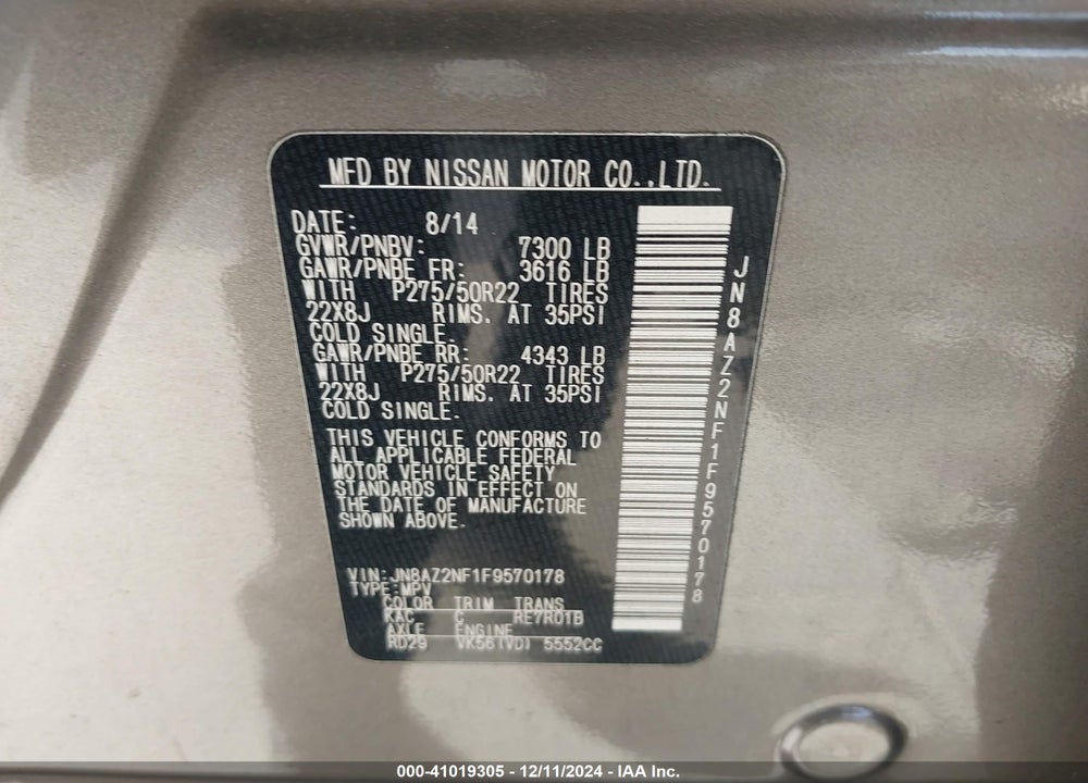 2015 INFINITI QX80 VIN: JN8AZ2NF1F9570178