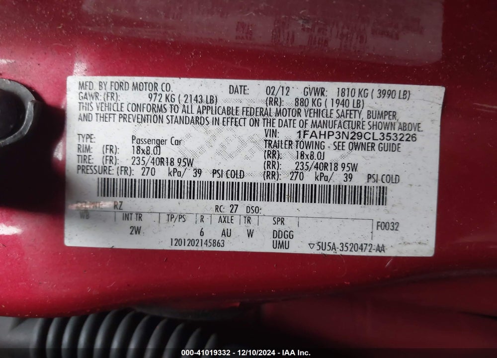 2012 FORD FOCUS TITANIUM VIN: 1FAHP3N29CL353226
