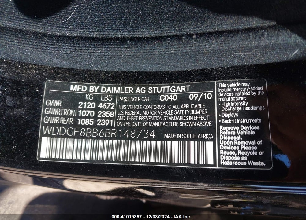 2011 MERCEDES-BENZ C 300 LUXURY 4MATIC/SPORT 4MATIC VIN: WDDGF8BB6BR148734