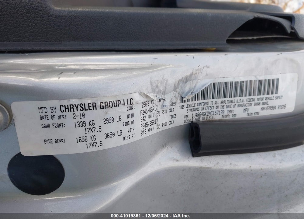 2010 JEEP COMMANDER SPORT VIN: 1J4RG4GK2AC157170